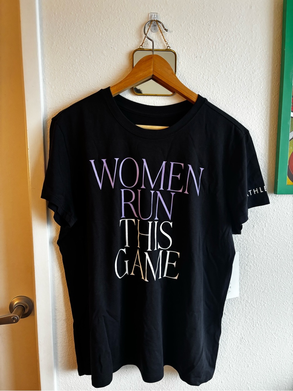 Athleta Valkyries Black Tee with Women Run This Game Graphic